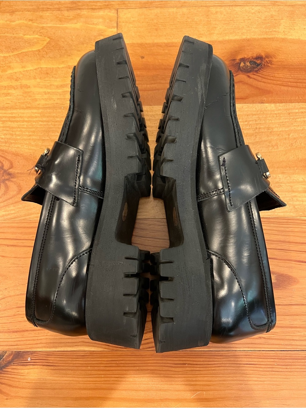 Steve Madden Lando Shoes Womens 8M Black Leather Chunky Lug Horsebit Loafers NEW - Picture 7 of 14